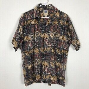 Avi by Kahala Handmade Palm Tree Print Button Down Hawaiian Shirt- Size Large